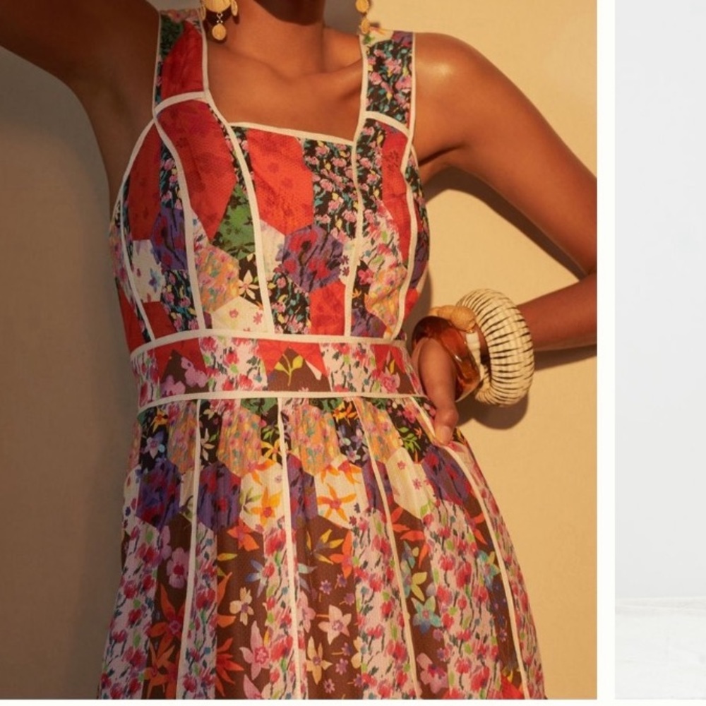 Anthropologie Floral Patchwork Maxi Dress in Red, Purple, Green - Picture 4 of 13
